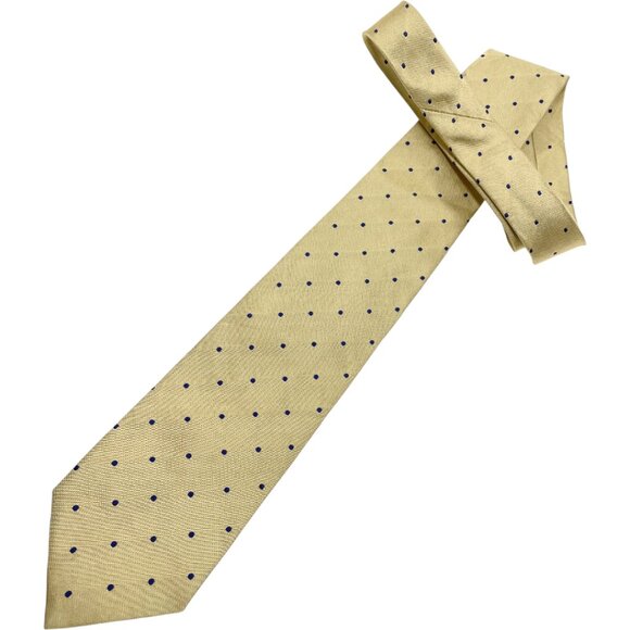 Brooks Brothers Makers Silk Tie Geometric Polka Dot Gold Blue - Picture 2 of 6